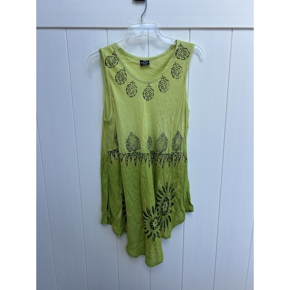 Sol Tank Top Green Festival Casual Floral Rayon Free Size